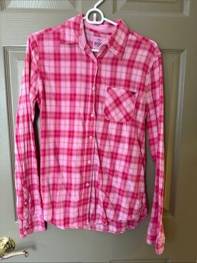 PINK Victoria's Secret Pink Plaid Long-Sleeve Button-Up Shirt